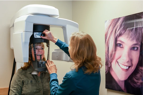 A patient getting an xray done